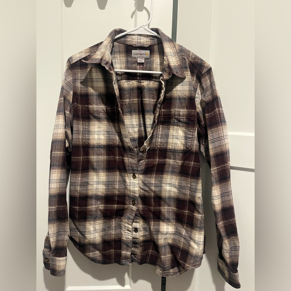 Carhartt Men's Casual Plaid Shirt - Brown and Cream